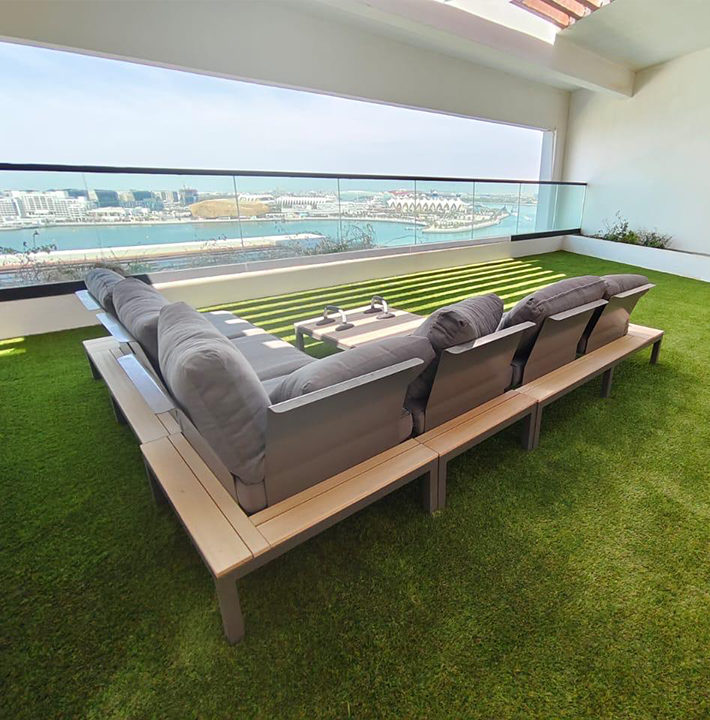 artificial grass balcony couch